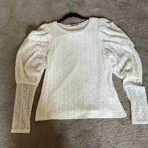 Beige lace express puff sleeve shirt. Size small. Lightly used.